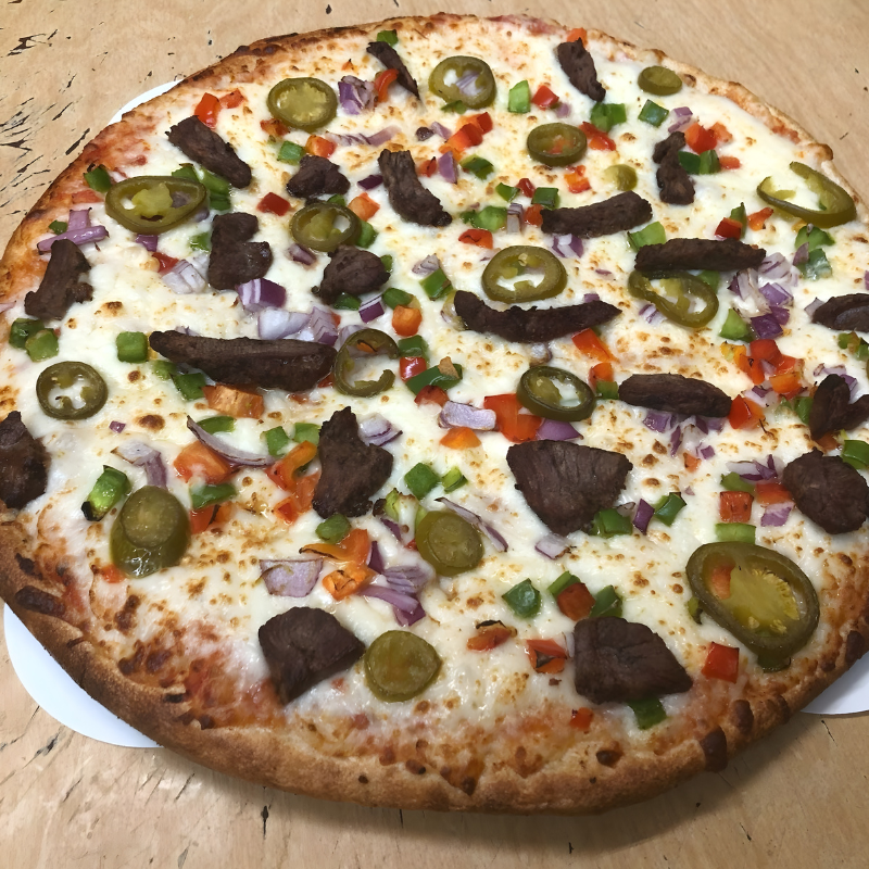 Philly cheesesteak pizza