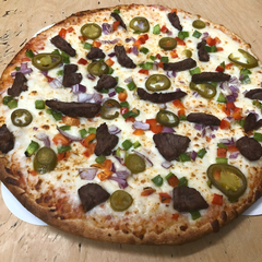 Philly cheesesteak pizza